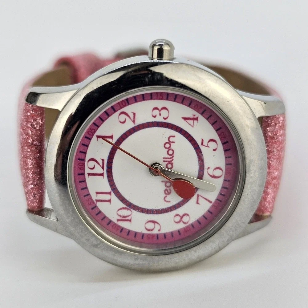 Red Balloon Watch Women 31MM White Dial Pink Leather Bands Up to 6.5